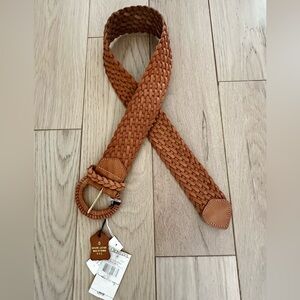 Vintage Dead stock brown camel leather basket weave braided genuine leather belt